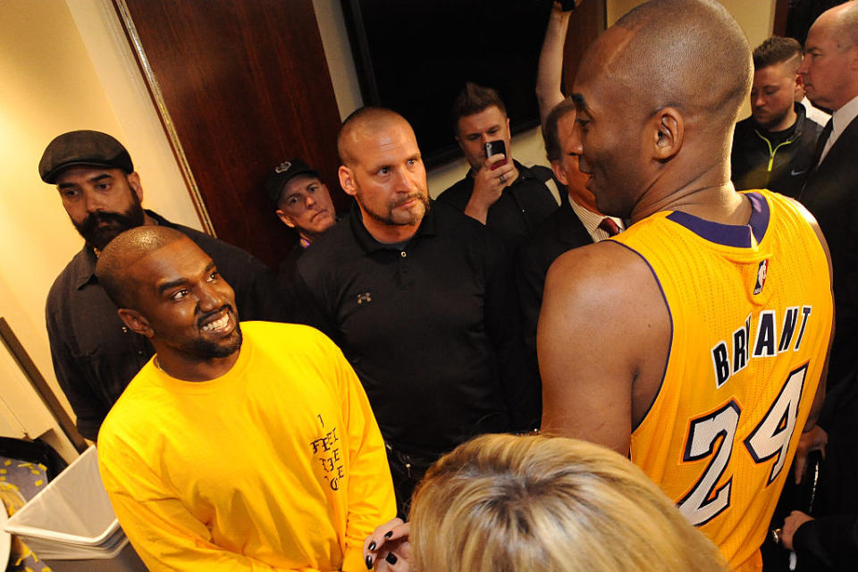 Kanye West attended Kobe Bryant’s last game for the Los Angeles Lakers in 2016. (Getty Images)