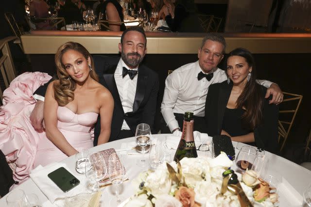 <p>Todd Williamson/CBS via Getty</p> Jennifer Lopez, Ben Affleck, Matt Damon and Luciana Barroso on Jan. 7, 2024