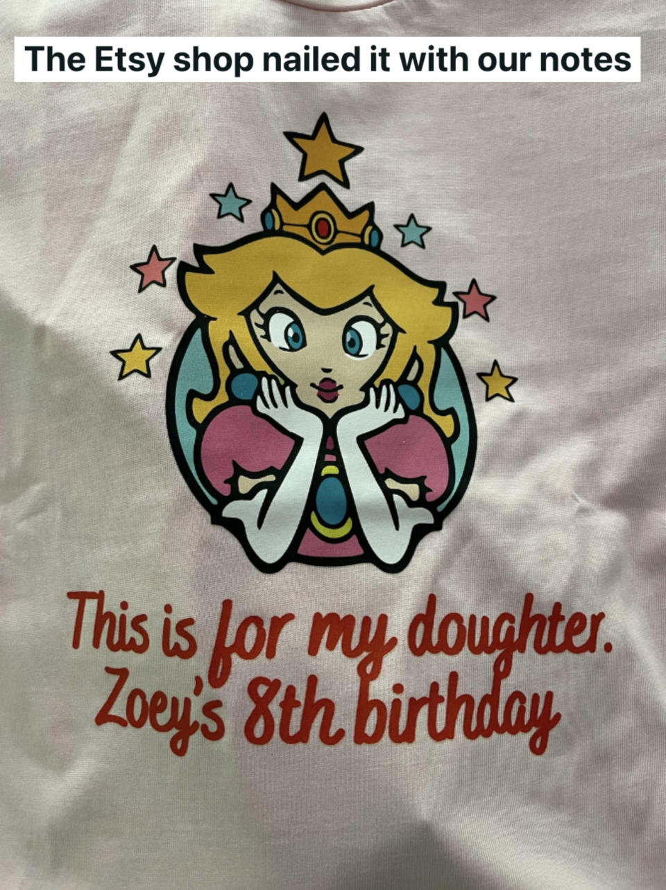 shirt says, this is for my daughter zoey's 8th birthday