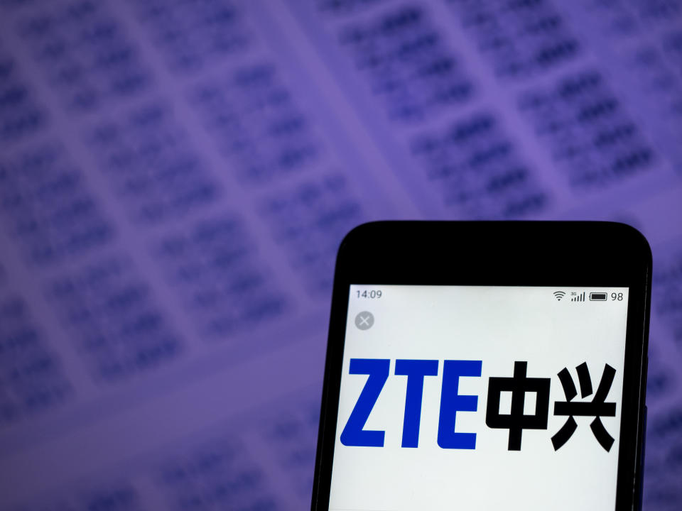 ZTE's company logo displayed on a smartphone. (Photo: Igor Golovniov/SOPA Images/LightRocket via Getty Images)