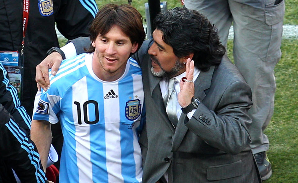 Lionel Messi, pictured here with Diego Maradona in 2010.