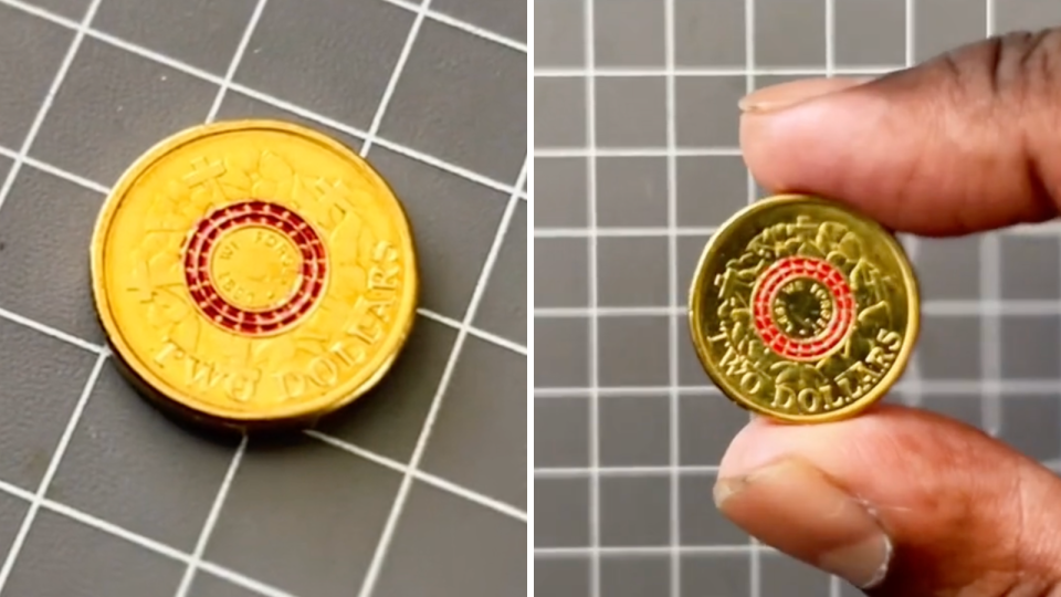 A composite image of the rare $2 coin showing the red circle.