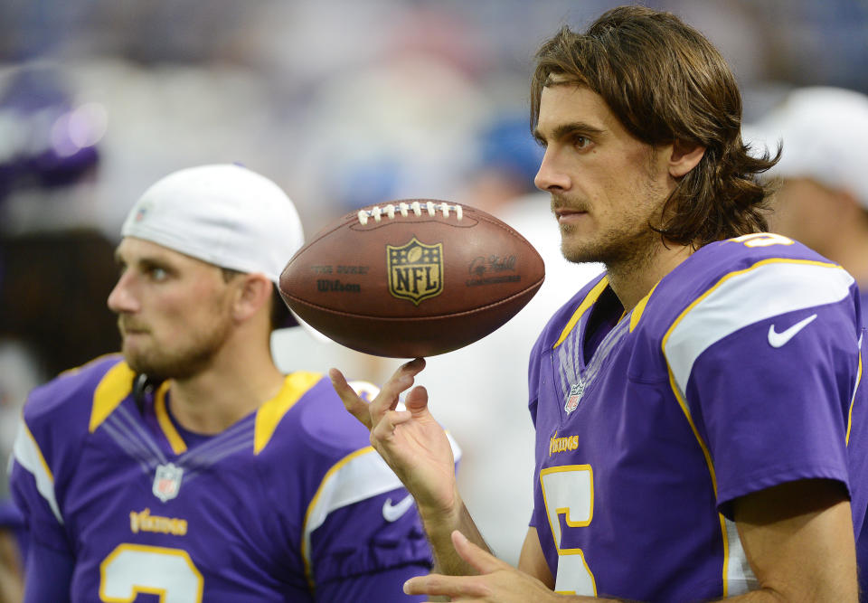 MINNEAPOLIS - AUGUST 24: Chris Kluwe #5 of the Minnesota Vikings watches from the sidelines during an NFL game against the San Diego Chargers at Mall of America Field at the Hubert H. Humphrey Metrodome on August 24, 2012 in Minneapolis, Minnesota.  (Photo by Tom Dahlin/Getty Images)