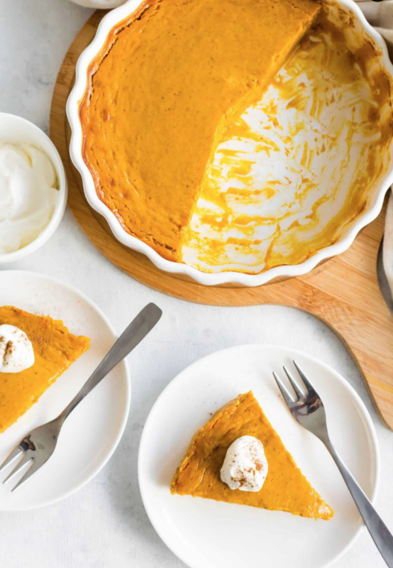 <p>Dish by Dish</p><p>This crustless pumpkin pie is filled with pumpkin flavor, so incredibly creamy and rich, and no crust needed! Gluten-free and dairy-free.</p><p><strong>Get the recipe: <a href="https://www.dishbydish.net/crustless-pumpkin-pie-gluten-free-dairy-free/" rel="nofollow noopener" target="_blank" data-ylk="slk:Crustless Pumpkin Pie (Gluten-Free, Dairy-Free);elm:context_link;itc:0;sec:content-canvas" class="link ">Crustless Pumpkin Pie (Gluten-Free, Dairy-Free)</a></strong></p>
