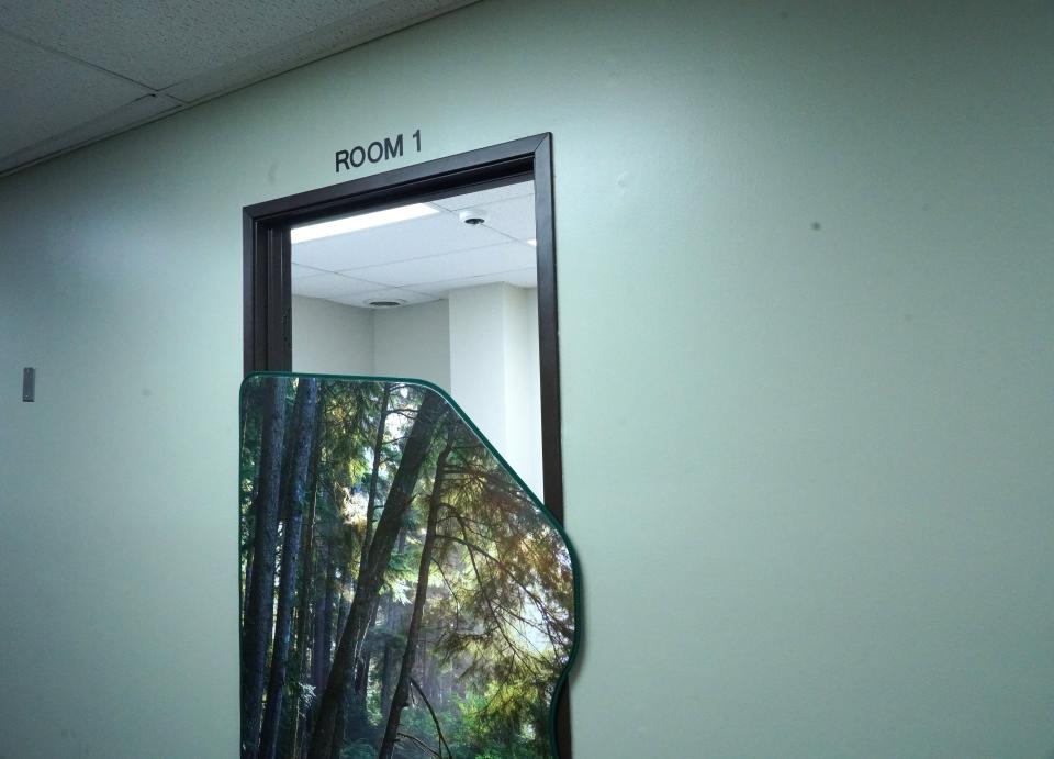 A door leading to a crisis stabilization room at Lewis and Clark Behavioral Health Services inside the Benedictine Center on the Avera Sacred Heart Hospital Campus in Yankton, South Dakota, on Monday, Sept. 25, 2023.