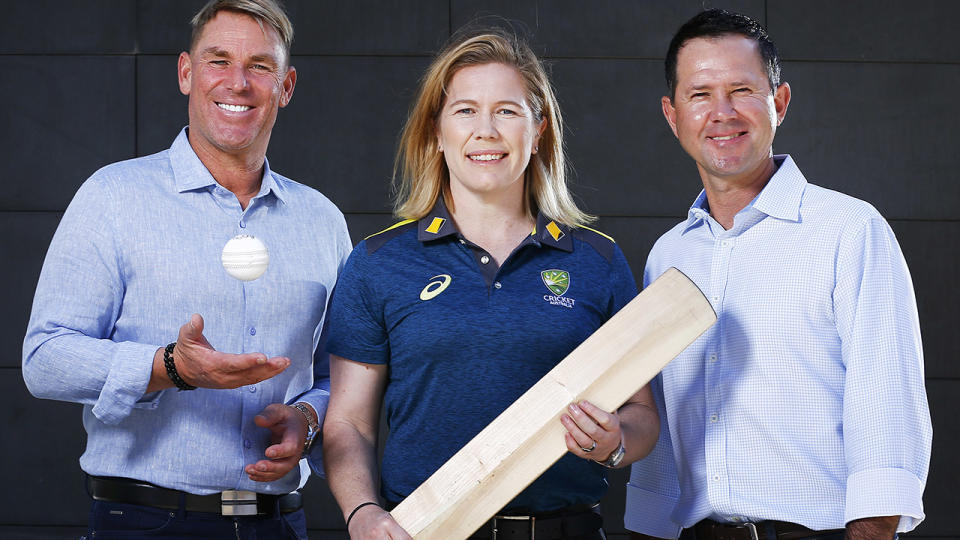 Shane Warne, Alex Blackwell and Ricky Ponting, pictured here outside thee MCG.