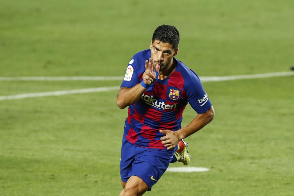 09 Luis Suarez of FC Barcelona celebrating a goal during La Liga match between FC Barcelona and RCD Espanyol behind closed doors due to Coronavirus at Camp Nou Stadium on July 08, 2020 in Barcelona, Spain. (Photo by Xavier Bonilla/NurPhoto via Getty Images)