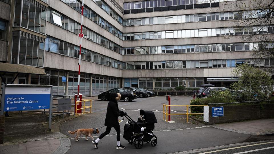 PHOTO:A photograph taken on April 10, 2024, in London, shows the entrance of the NHS Tavistock center, where the Tavistock Clinic hosted the Gender Identity Development Service (GIDS) for children until March 28, 2024.  (Henry Nicholls/AFP via Getty Images)