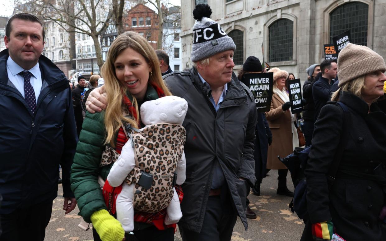 Boris Johnson, his wife, Carrie and his sister Rachel Johnson