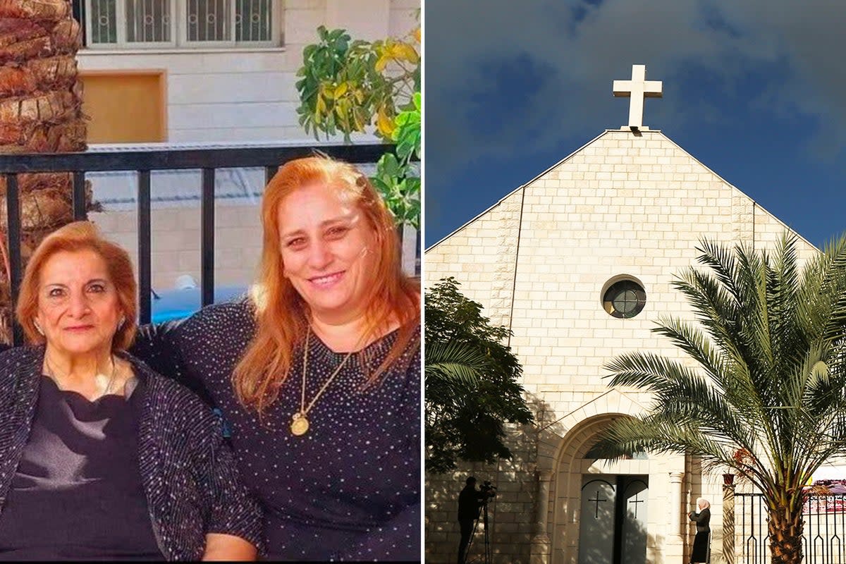 Nahida Anton (left) and her daughter Samar were shot in the courtyard of the Holy Family Church in Gaza City  (Supplied/Getty)