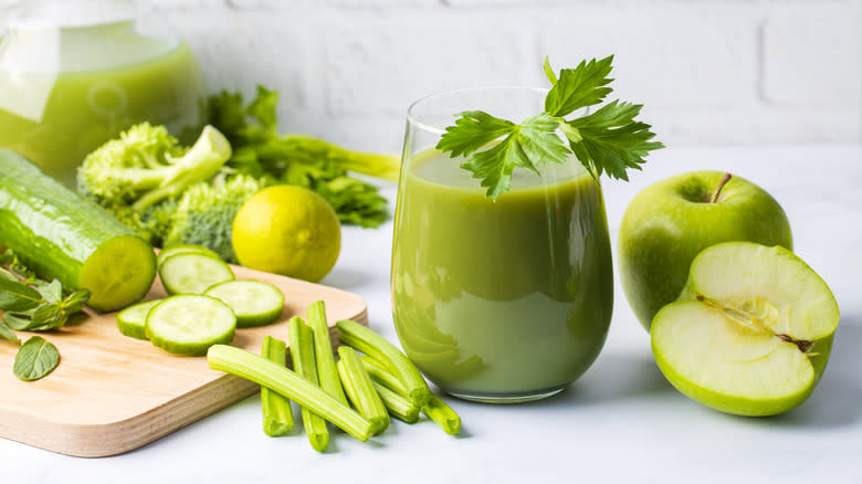 Green juice with fruits and veggies