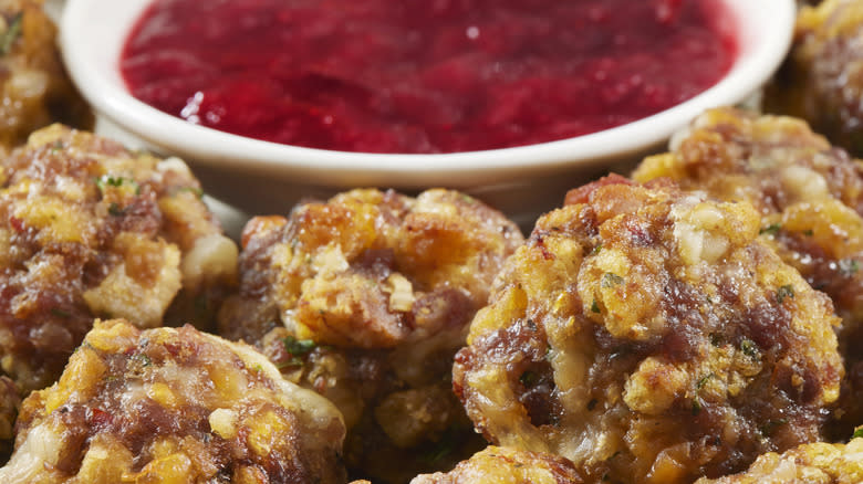 Stuffing meatballs and cranberry sauce