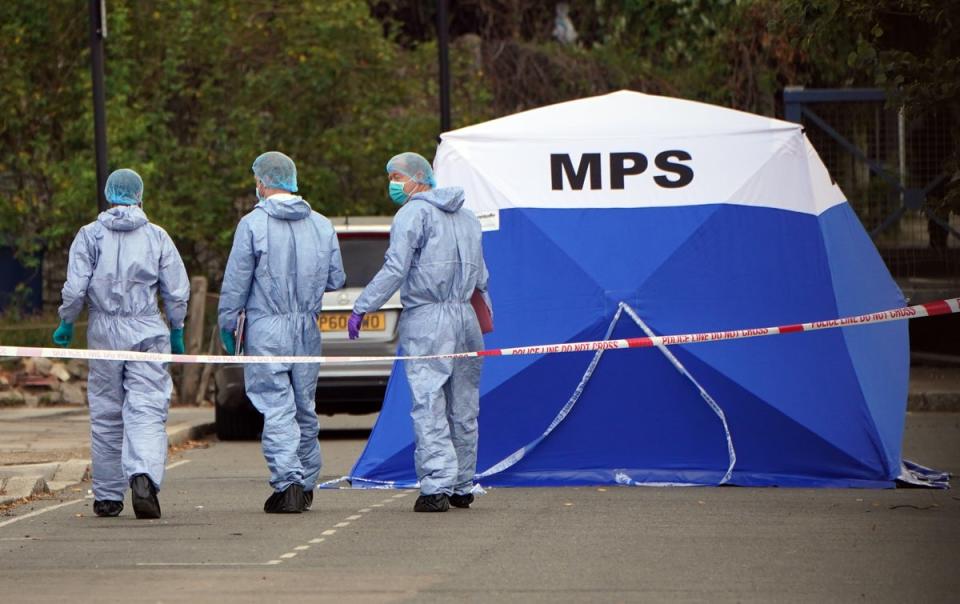 Forensic officers at the scene near to Cayton Road, Greenford, in west London (Jonathan Brady/PA) (PA Wire)