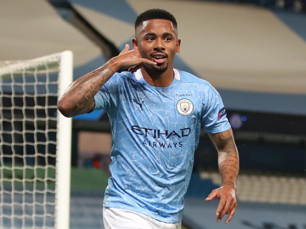 Manchester City striker Gabriel Jesus celebrates: POOL/AFP via Getty Images