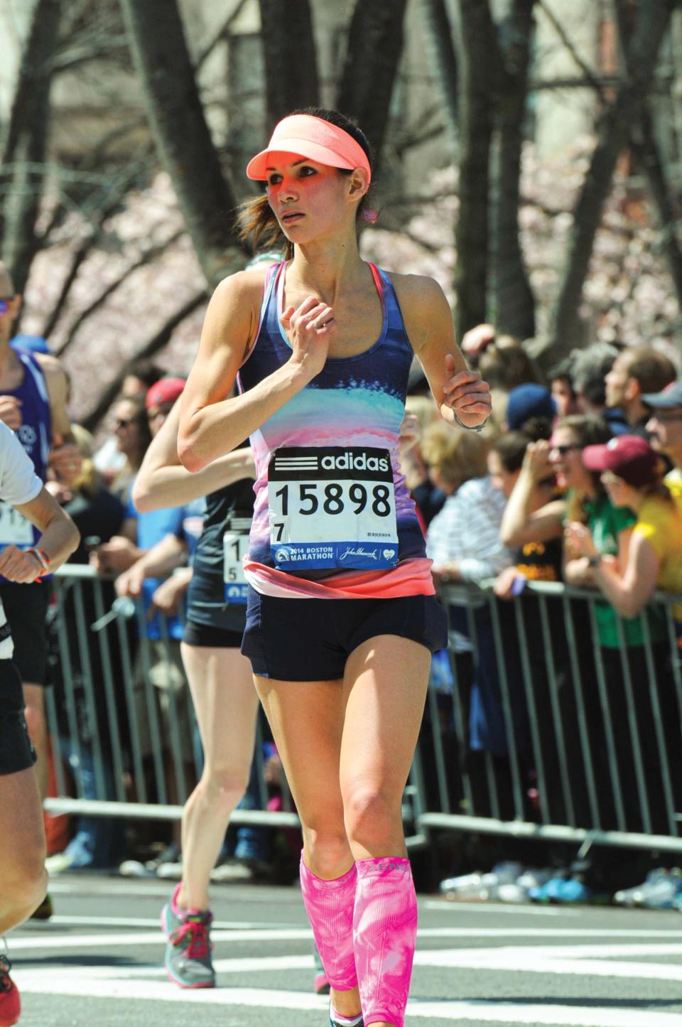 Michele Rosen unning in the 2014 Boston Marathon.
