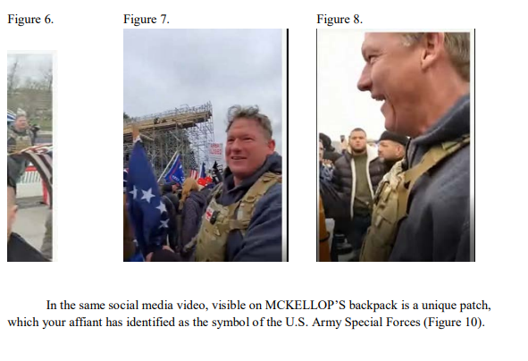 Photos issued by the FBI purportedly show retired Sgt. 1st Class Jeffrey McKellop, a former 3rd Special Forces Group soldier, attending the Jan. 6, 2021, riot in Washington D.C. McKellop disputes that some of the photos are of him.