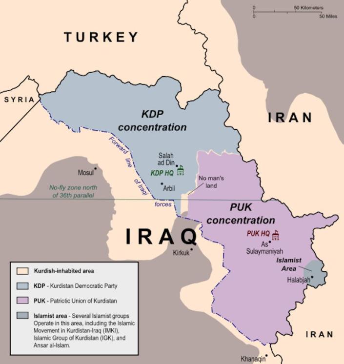 Map of Kurdish populations in Iraq Turkey Iran