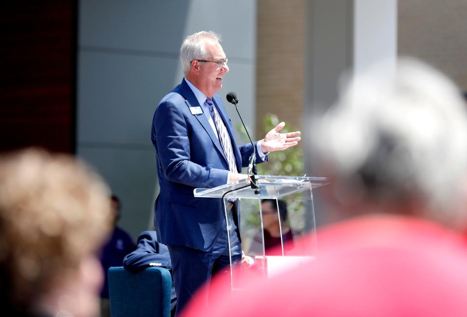 YMCA of Greater Oklahoma City CEO Kelly Kay speaks Wednesday during the opening of the YMCA Healthy Living Center in south Oklahoma City. The facility was the final MAPS 3 senior health and wellness center.