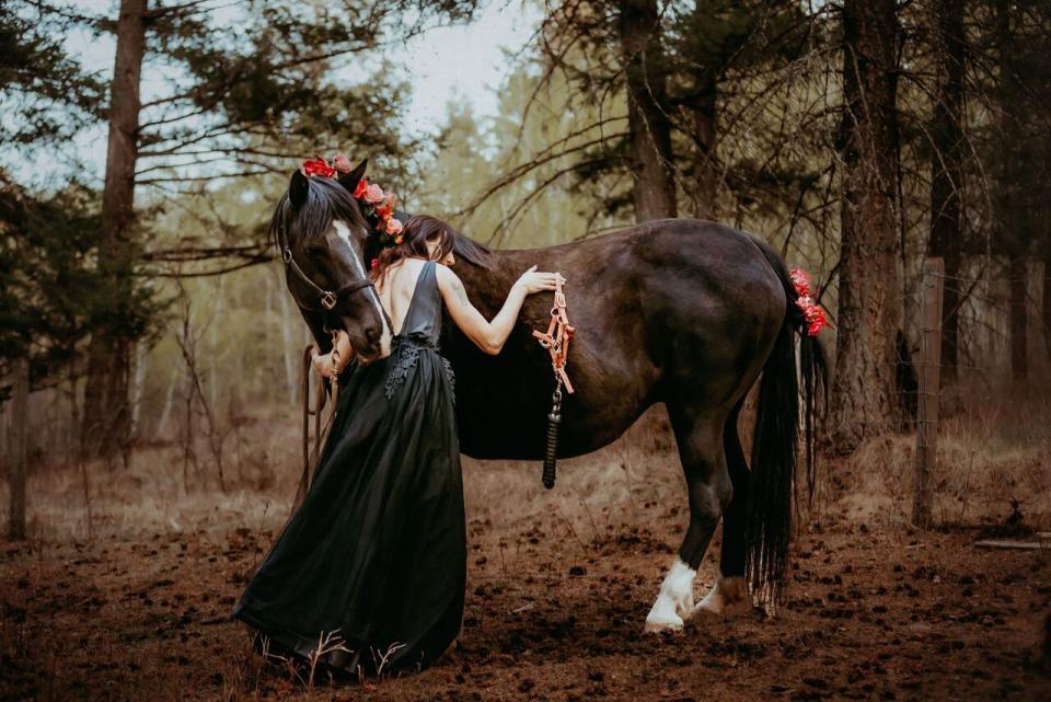 Tiffany Jorgensen with her horse, Rosie who is due on May 22, 2024.