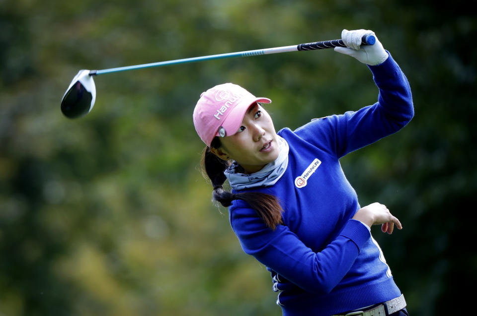 In-Kyung Kim’s golf bag went missing on an American Airlines flight in January, but a TV segment and a chance encounter helped her get them back. (AP Photo)