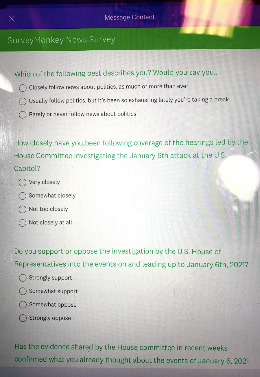 more of the survey asking political questions