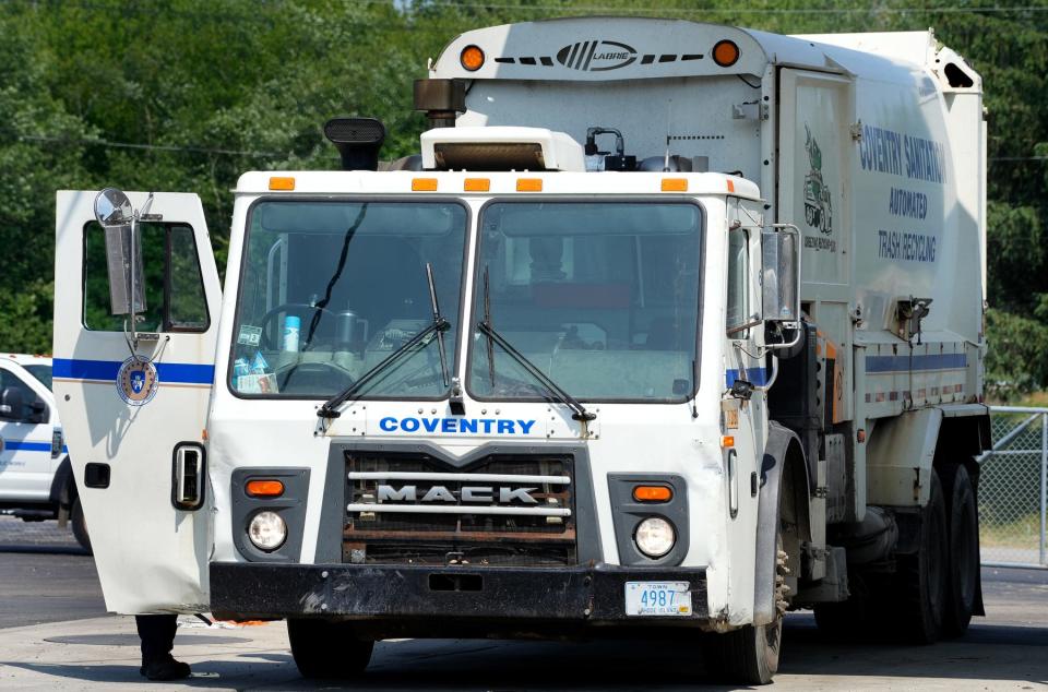 A Coventry trash truck refuels after coming back in from collections at the end of the day.