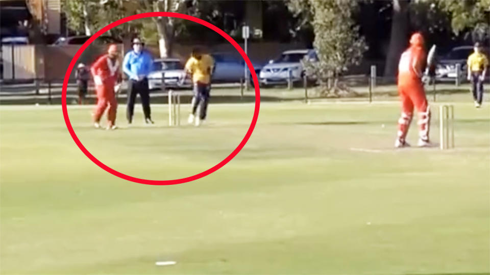 The bowler, pictured here pulling off a Mankad in a match between Kingston Hawthorn and Casey South Melbourne.