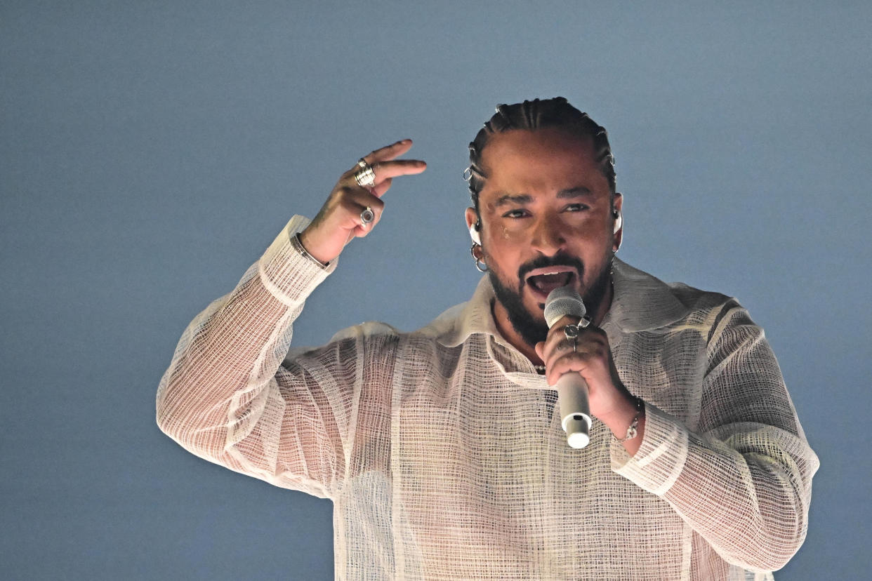 Photo d’illustration du chanteur français Slimane Nebchi représentant la France avec la chanson « Mon amour » lors du 68ème Concours de l’Eurovision 2024 le 11 mai 2024 à la Malmo Arena à Malmo, Suède.