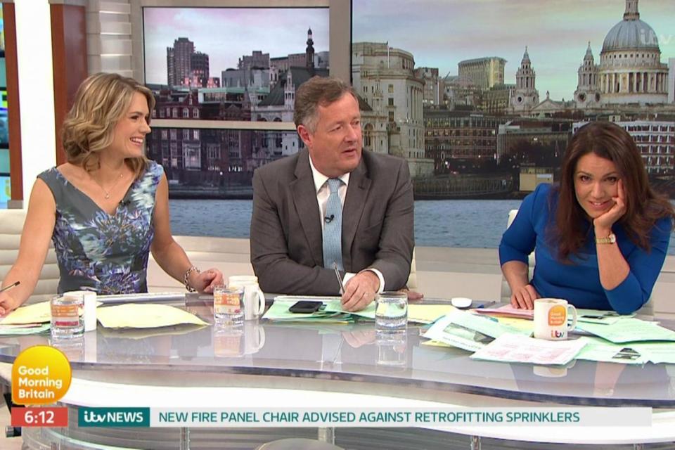 Fed up: Susanna Reid with Piers Morgan and Charlotte Hawkins (ITV)