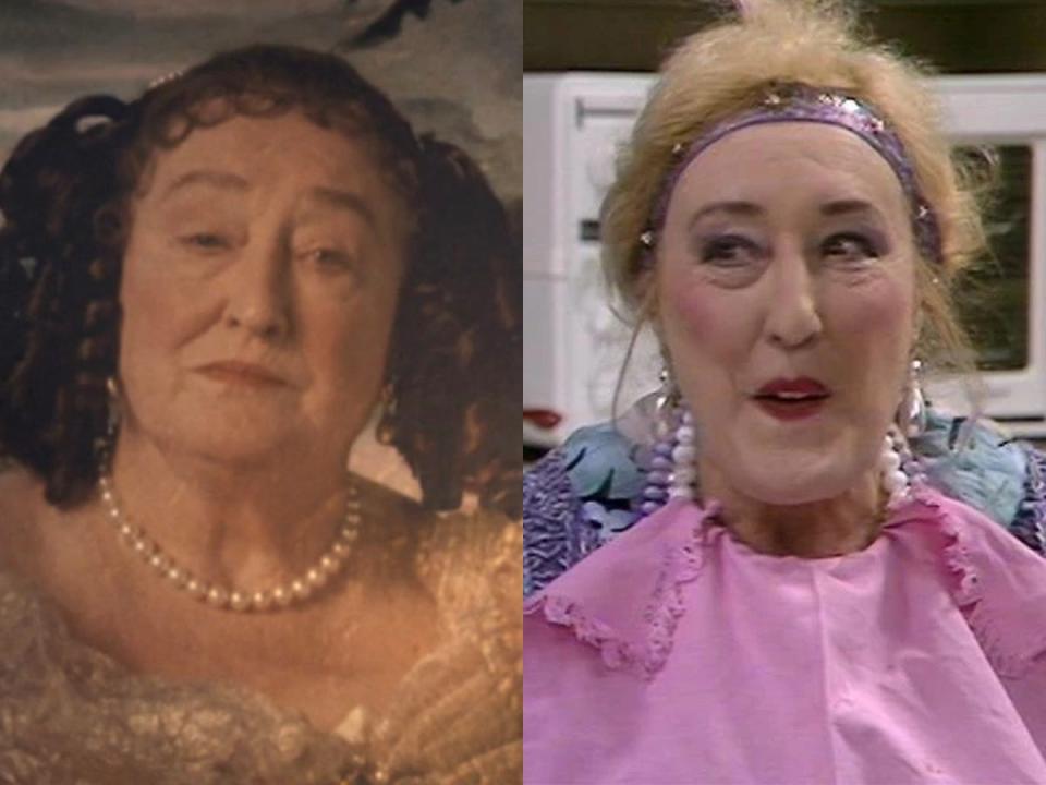 Left: Elizabeth Spriggs in "Harry Potter and the Sorcerer's Stone." Right: Spriggs on "Doctor Who."