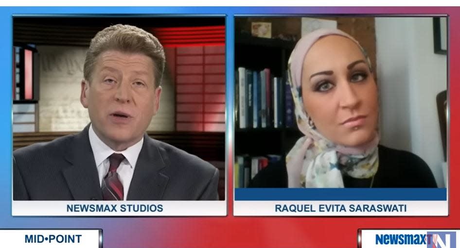 Raquel Saraswati, appearing on a program by far-right media outlet Newsmax in a 2015 piece about extremism among Muslims.