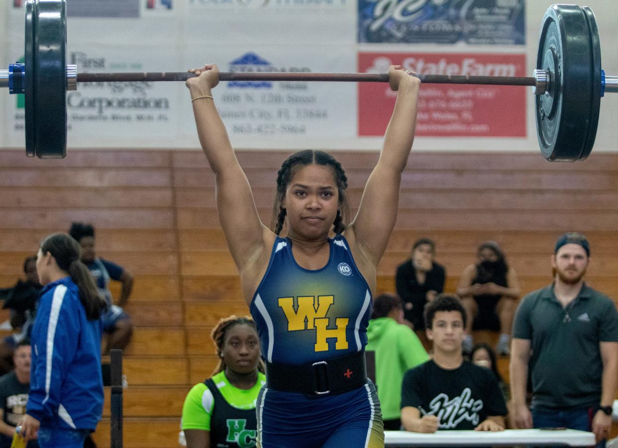 Winter Haven's Alyvia Logan won the 183-pound class on Saturday at the Class 3A, District 10 girls weightlifting meet at Winter Haven High School.