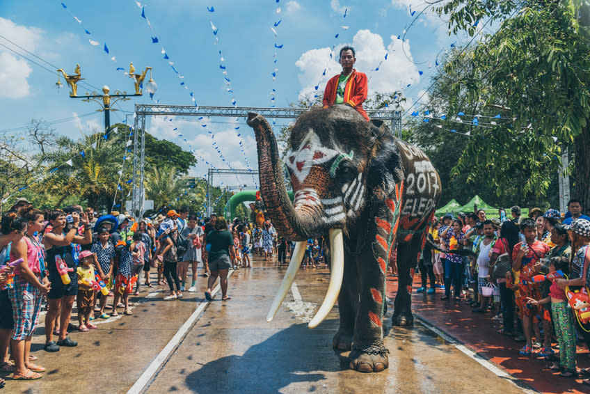 彩繪大象由數隻大象組成，直踩大城大街小巷。
