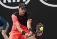 Tennis - Australian Open - Hisense Arena, Melbourne, Australia, January 21, 2018. Kyle Edmund of Britain hits a shot against Andreas Seppi of Italy. REUTERS/Issei Kato