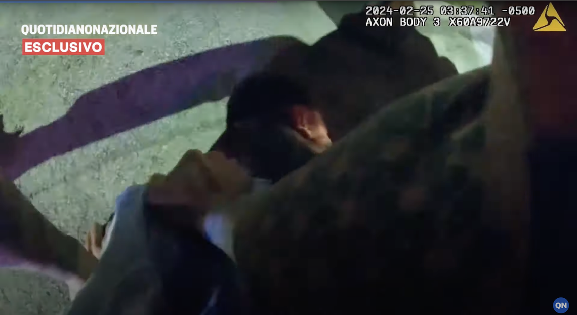 Body camera footage shows the arrest of Matteo Falcinelli. QuotidianoNazionale via YouTube