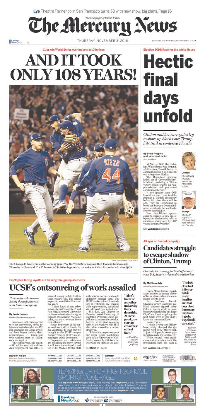 OK, we get it Mercury News: It took a long freaking time for the Cubs to win again.