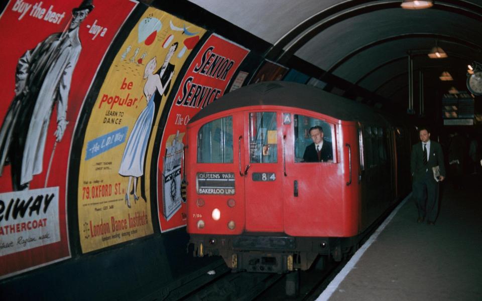A Bakerloo line train pulls into an Underground station in London, England, circa 1960. (Photo by Archive Photos/Getty Images)  - Getty