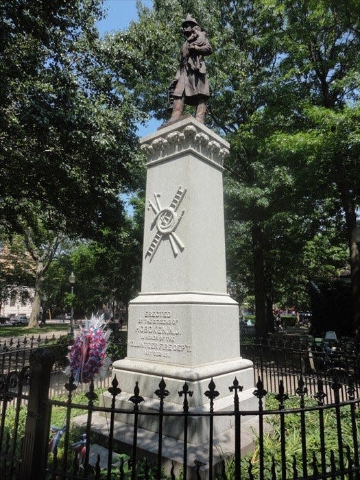 The Firemen's Monument in Hoboken was erected to honor the city's early volunteers.