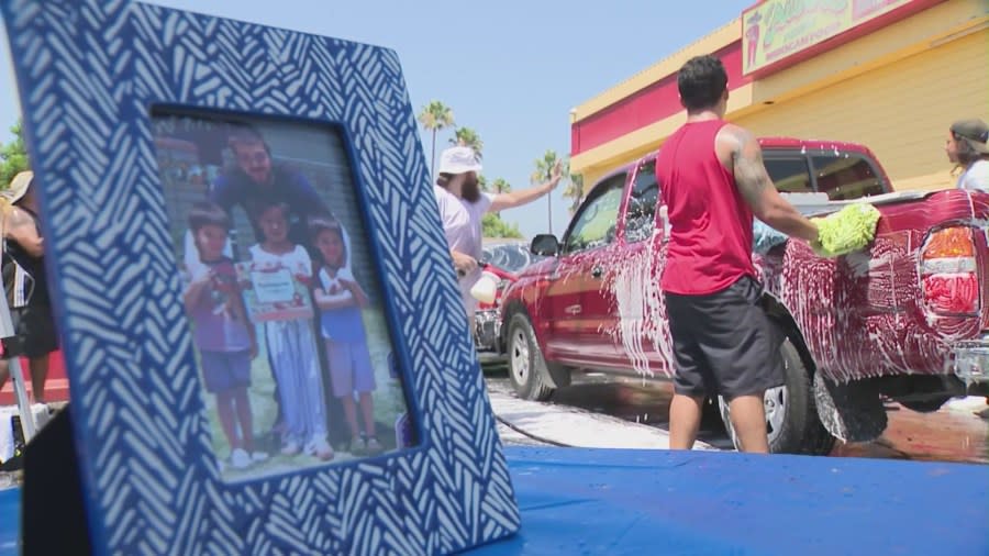 Loved ones hosted a car wash fundraiser on July 6, 2024 to raise money for Anthony Brieno's funeral. (KTLA)