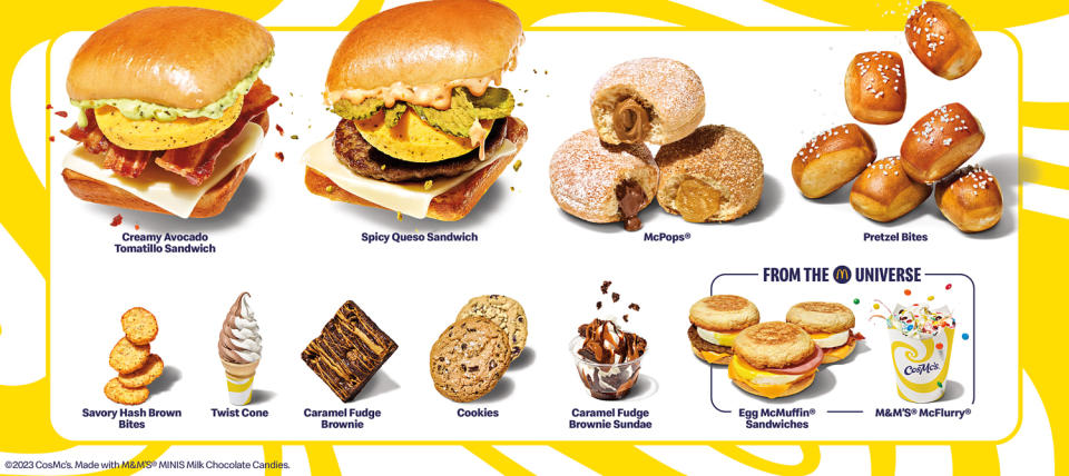 CosmMc partial food menu. (Courtesy McDonald's)