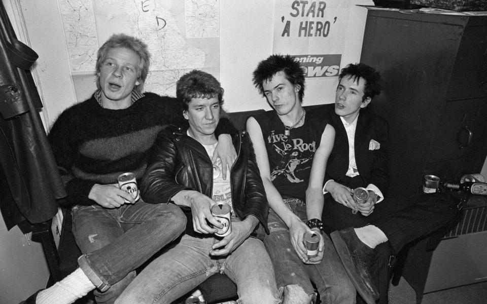 Turbulent times: (L-R) Paul Cook, Steve Jones, Sid Vicious, and Johnny Rotten in 1977 - Mirrorpix