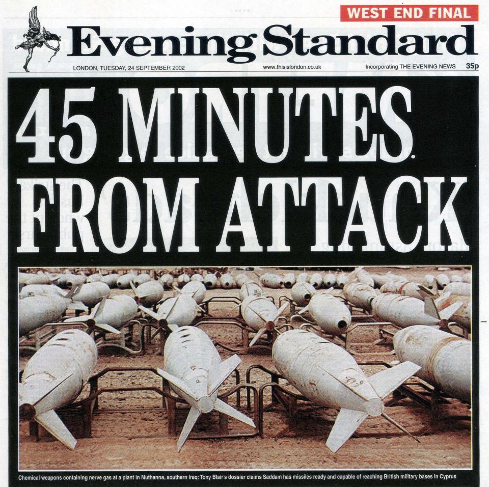 The '45 minutes from attack' headline set the tone for debate of the looming Iraq war in 2002