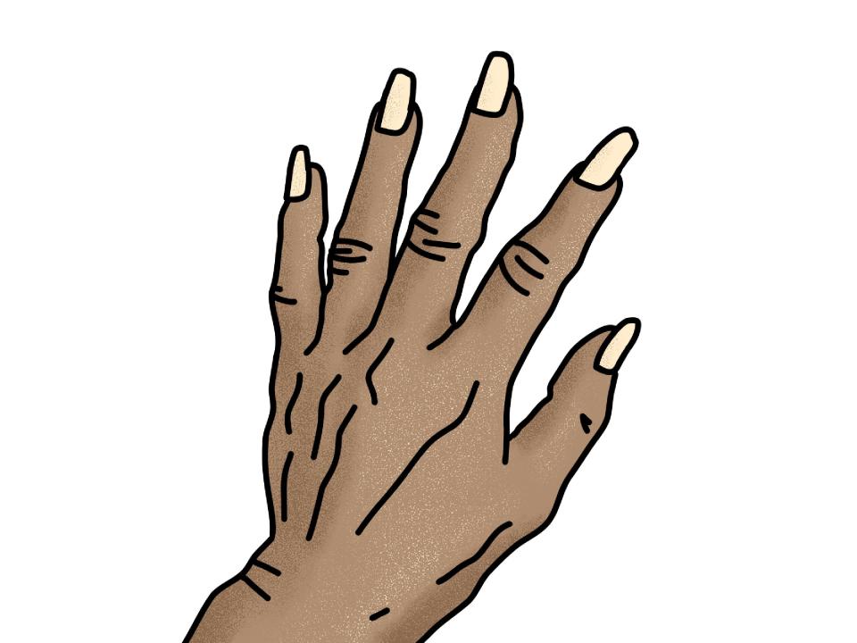 illustration of a wrinkly hand with long fingernails