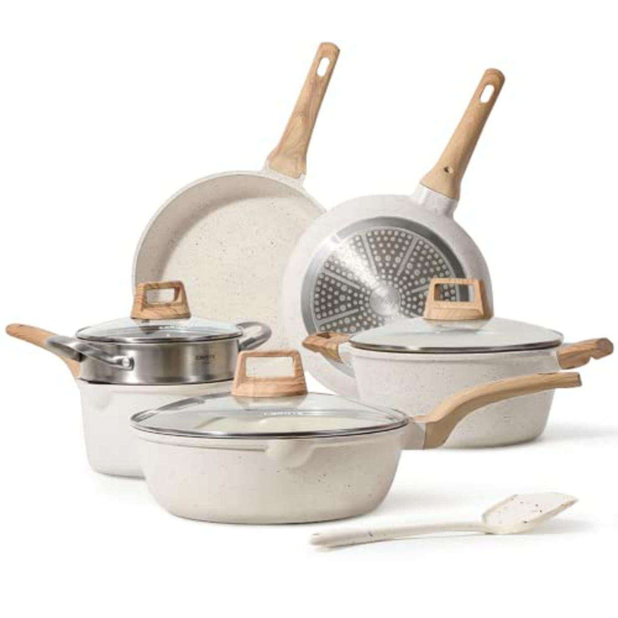 CAROTE Pots and Pans Set Nonstick, White Granite Induction Kitchen Cookware Sets, 10 Pcs Non Stick Cooking Set w/Frying Pans & Saucepans(PFOS, PFOA Free) (AMAZON)