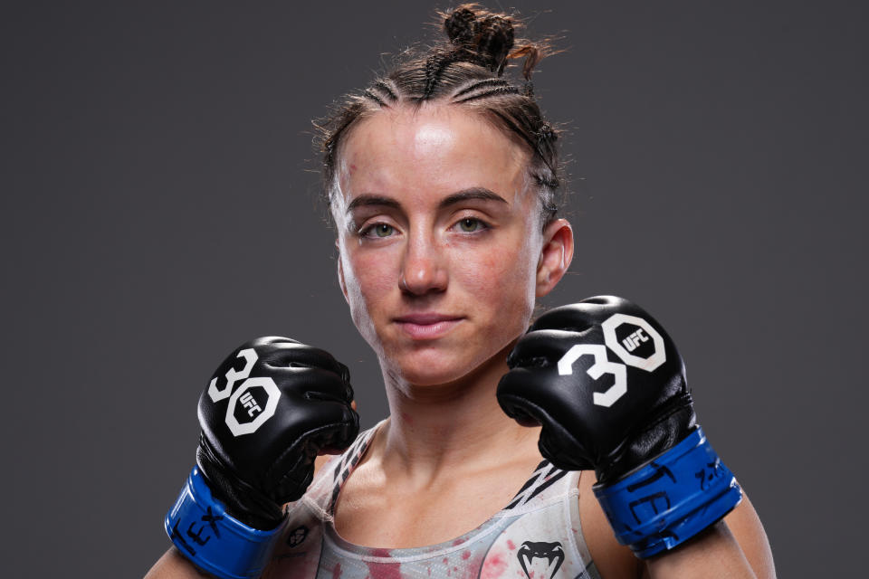 SAN ANTONIO, TEXAS - MARCH 25:  Maycee Barber poses for a portrait backstage during the UFC Fight Night event at AT&T Center on March 25, 2023 in San Antonio, Texas. (Photo by Mike Roach/Zuffa LLC via Getty Images)