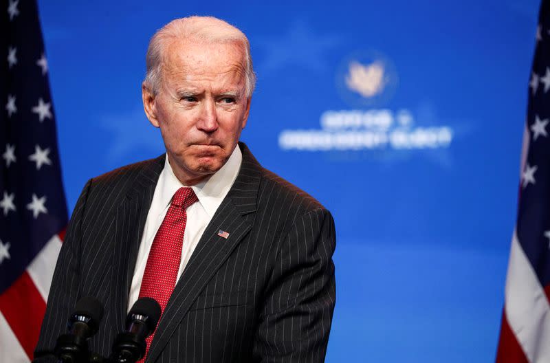 FILE PHOTO: U.S. President-elect Joe Biden speaks after meeting with governors in Wilmington, Delaware
