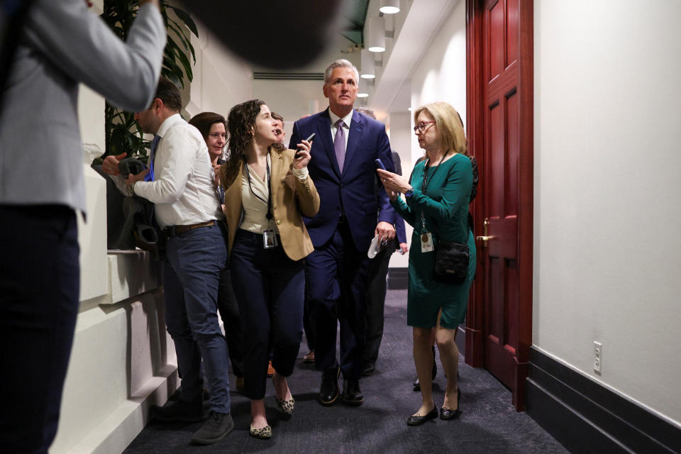 House Speaker Kevin McCarthy (R-CA) walks following a closed door meeting on Captiol Hill in Washington, U.S., April 26, 2023. REUTERS/Tom Brenner