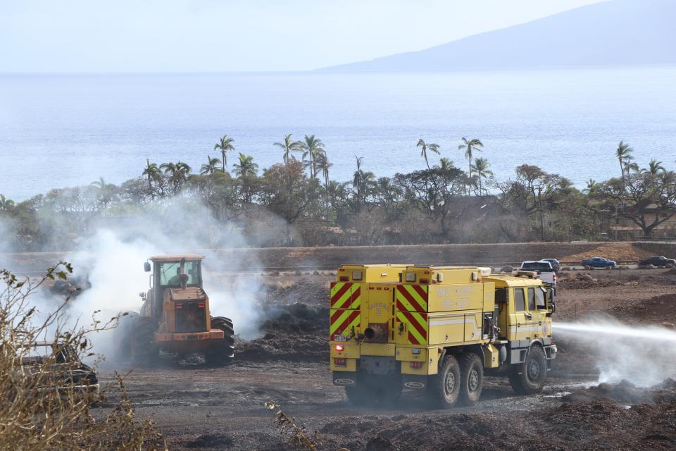 Crews mop up in the aftermath of the devastating wildfire that destroyed the historic Hawaiian town of Lahaina, Hawaii on August 11. Photo courtesy of the Department of Land and Natural Resources