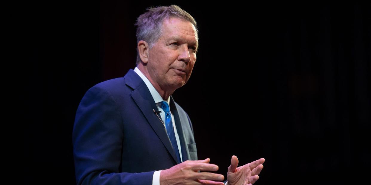 Former Ohio Governor John Kasich at an event in Rockville Centre, New York on April 10, 2019.