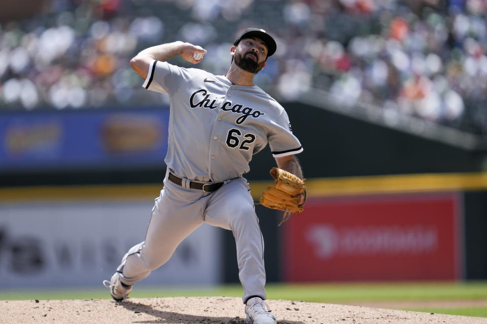 Chicago White Sox pitcher Jesse Scholtens throws against the Detroit Tigers in the first inning of a baseball game, Saturday, May 27, 2023, in Detroit. (AP Photo/Paul Sancya)